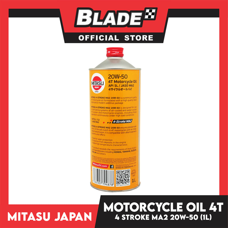 Mitasu Motorcycle Oil 20W-50 4TAPI SL/ JASO MA2 MJ945 1L for Motorcycle Engine