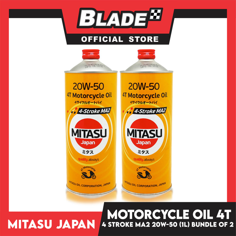 2pcs Mitasu Motorcycle Oil 4T 20W-50 API SL/ JASO MA2 MJ-945 1L for Motorcycle Engine