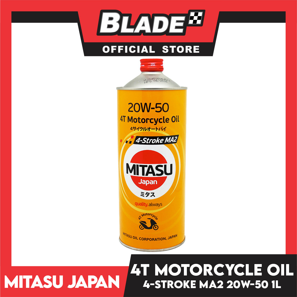 Mitasu Motorcycle Oil 20W-50 4TAPI SL/ JASO MA2 MJ945 1L for Motorcycle Engine