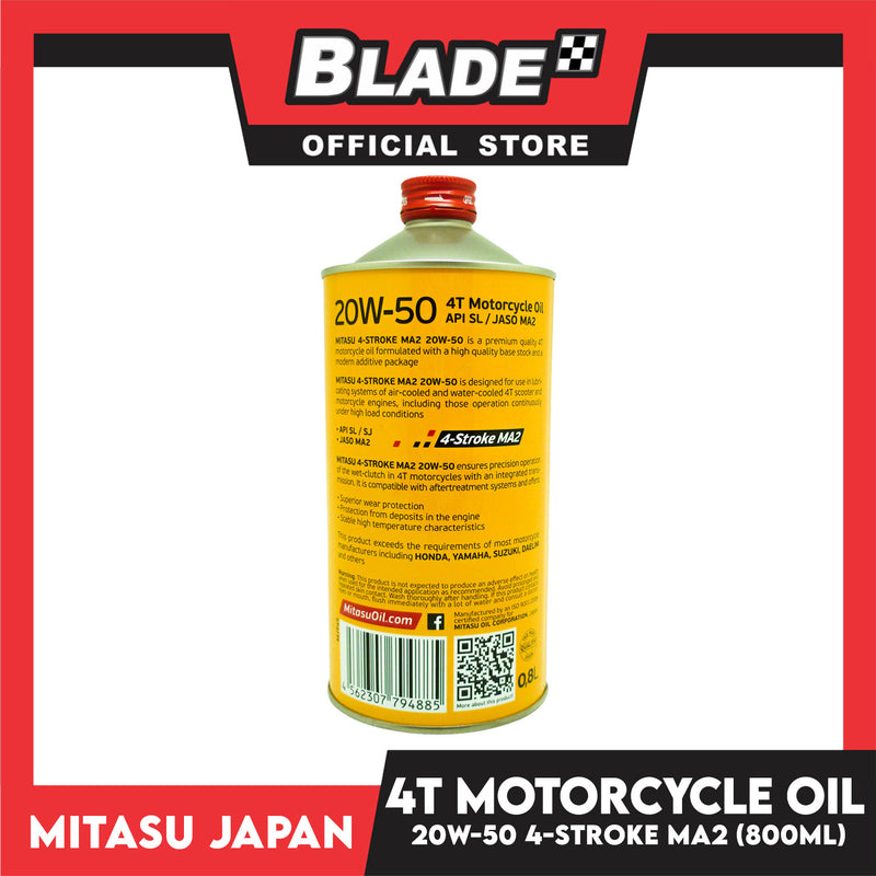 Mitasu MJ945 20W-50 4T Motorcycle Oil API SL/ JASO MA2 800ml for Motorcycle Engine