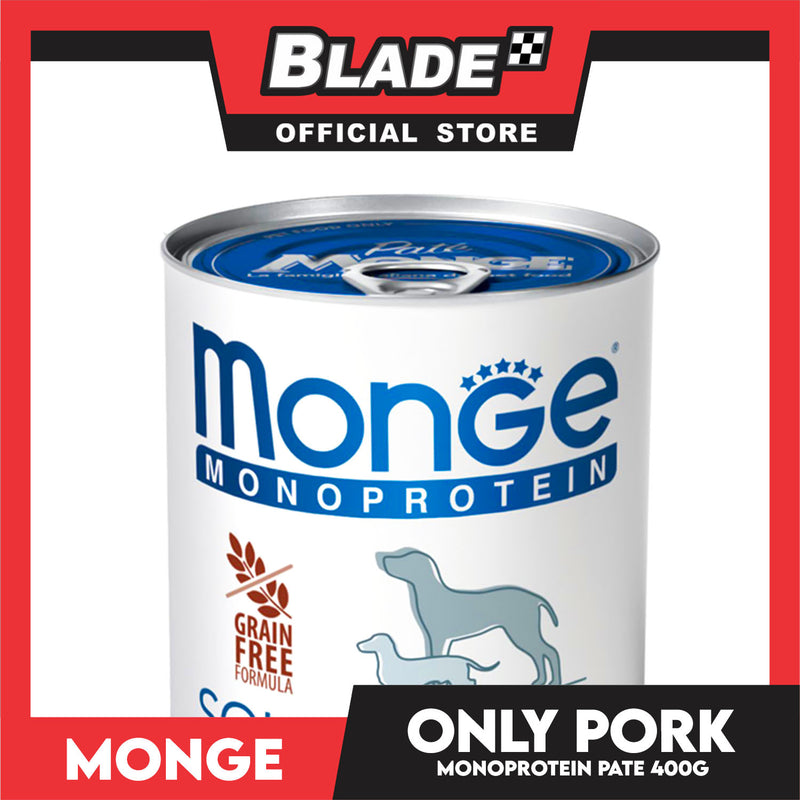 Monge Monoprotein Solo Pate Wet Dog Food, Grain Free 400g (Solo Maiale, Only Pork) For Daily Diet Of All Breeds Puppies Canned Food
