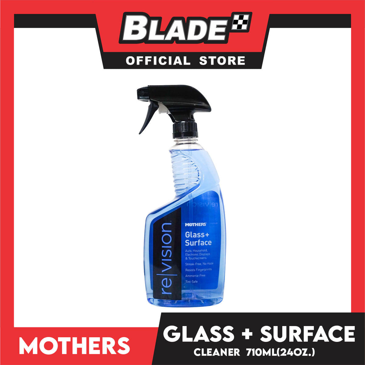 Mothers Revision Glass + Surface Cleaner 24oz Quickly Removes Tough Grime, Dirt, Oily Film 06624