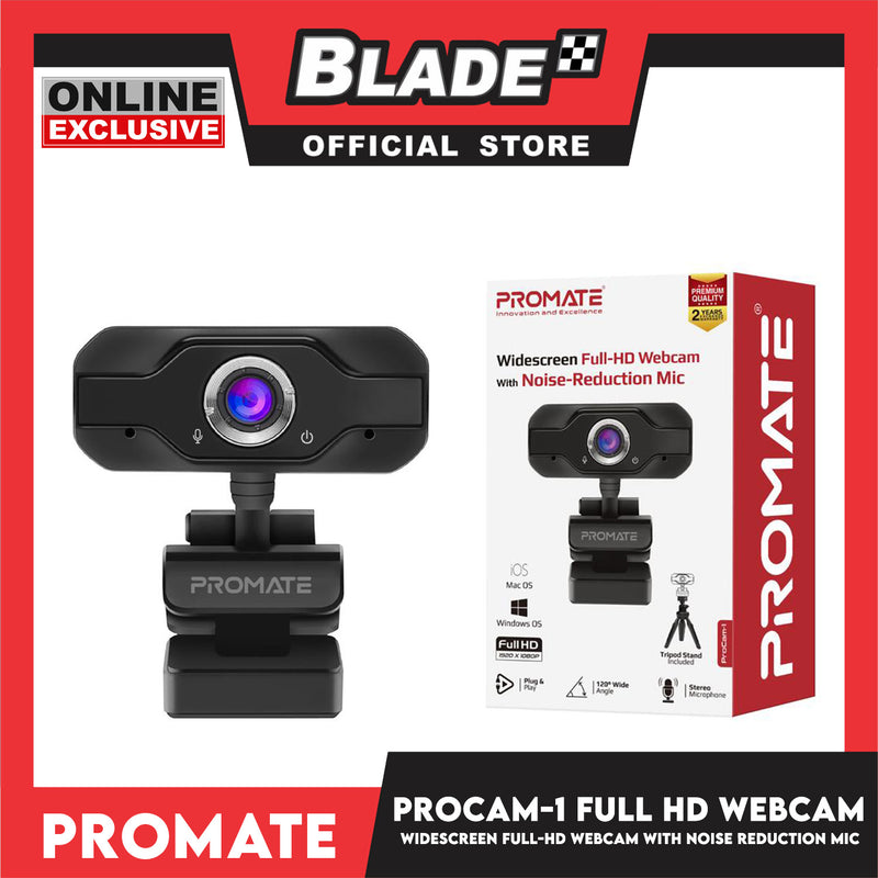 Promate Webcam Full-HD Widescreen with Noise-Reduction Mic ProCam-1 (Black)