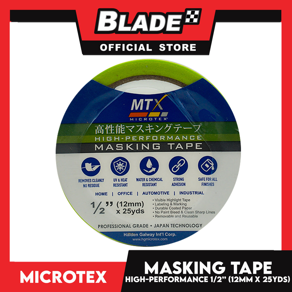 Microtex Masking Tape 1/2 (12mm) x 25yds High-Performance for Home, Office, Automotive And Industrial