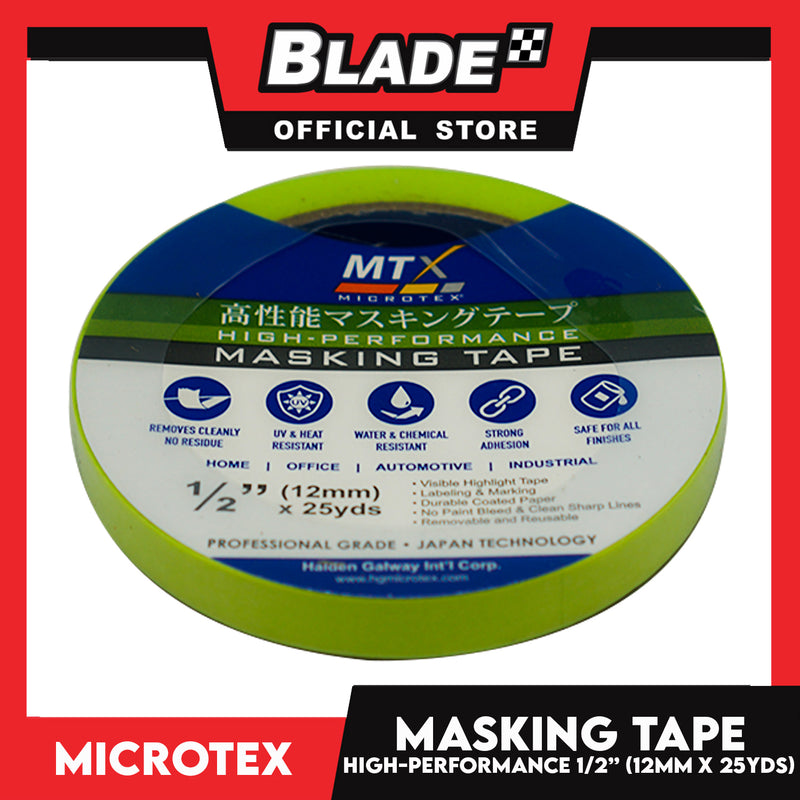 Microtex Masking Tape 1/2 (12mm) x 25yds High-Performance for Home, Office, Automotive And Industrial