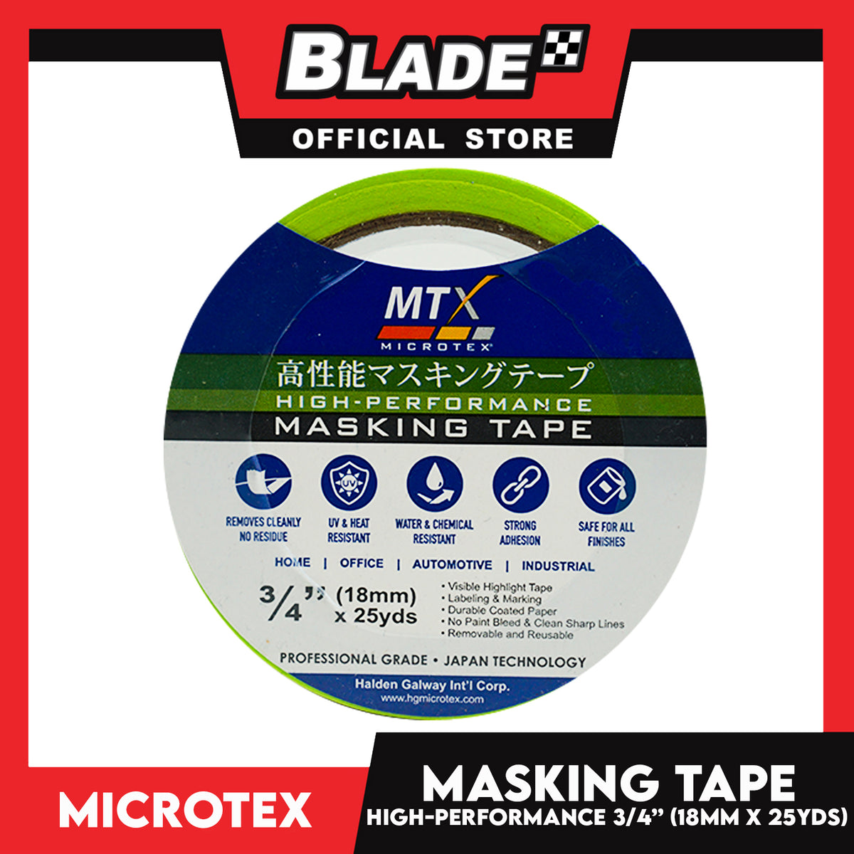 Microtex Masking Tape 3/4 (18mm) x 25yds High-Performance for Home, Office, Automotive And Industrial