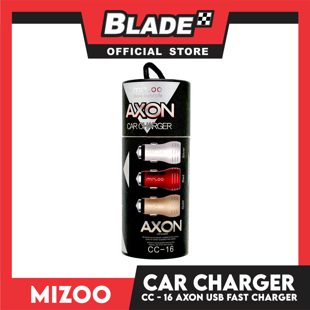 Mizoo Car Charger Axon CC-16 2.1A Dual USB Fast Charging for Mobile Devices.