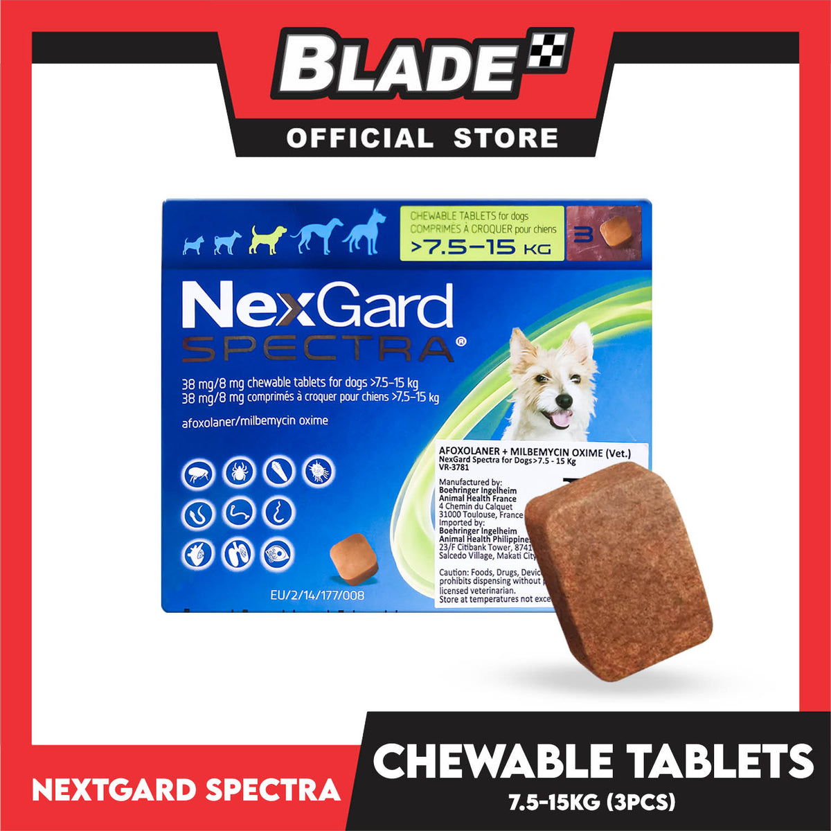NexGard Spectra Chewable Tablets For Dogs Medium 7.5-15kg 38mg/ 8mg (3 Tablets) For Dogs Protection
