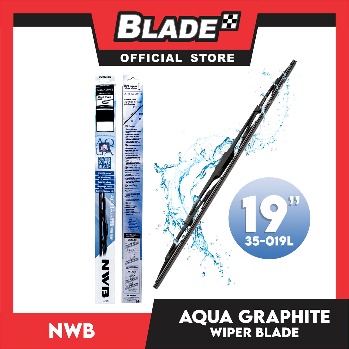 Nwb Aqua Graphite Wiper Blade 35-019L 19'' for Ford Escape, Honda Accord, CRV, Isuzu D-Max, Mu-X