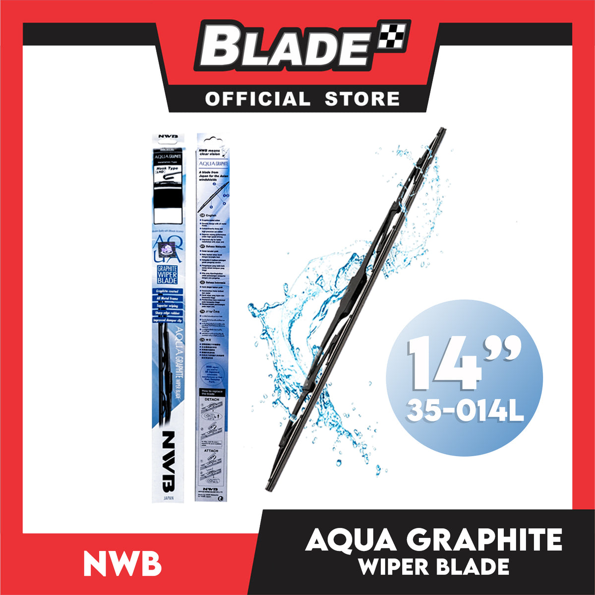 Nwb Aqua Graphite Wiper Blade 35-014L 14'' for Chevrolet Spark, Honda City, Jazz, Hyundai Elantra, Getz Mitsubishi Mirage, Nissan Sentra, Juke, Toyota Echo, Corolla Altis