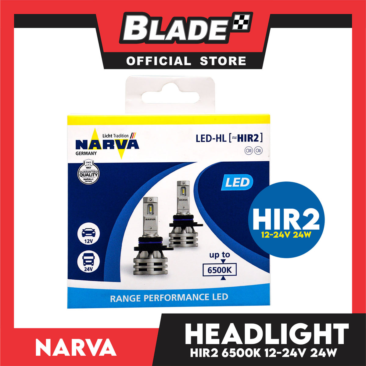 Narva Range Performance LED 6500K 180443000 HIR2 12/24V 24W- LED Headlight Bulb