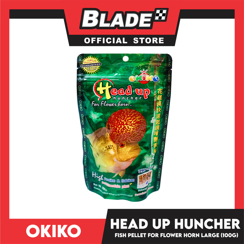 Okiko Head Up Huncher 100g (Large) High Protein And Calcium Astaxanthin Plus For Cichlid Flowerhorn, Floating Type Fish Food