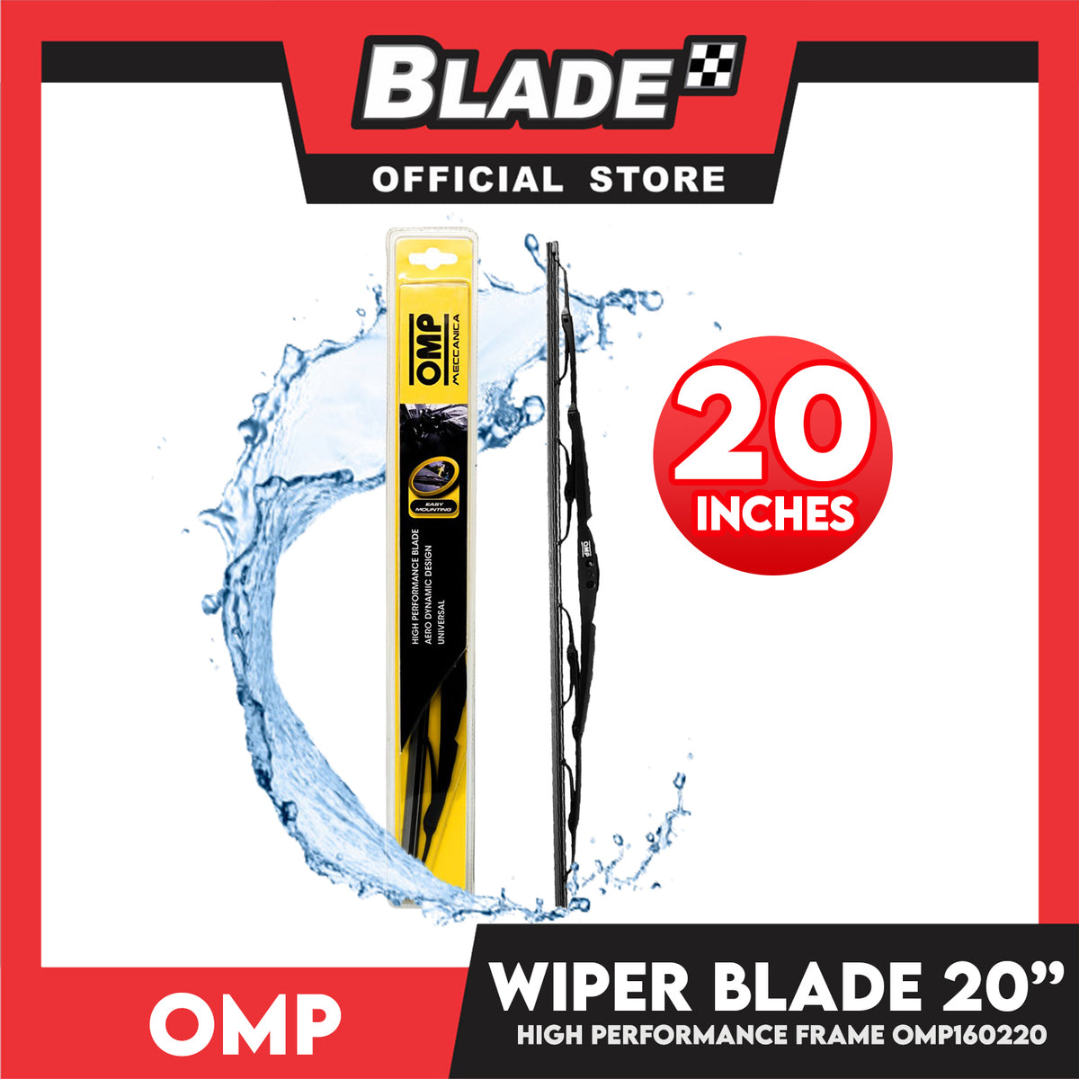 Omp Frame Wiper Blade 20'' OMP160220 for BMW E36, Ford Escape, Expedition, Honda Civic, Accord, Hyundai Elantra, Grand Starex, Toyota Avanza, Corolla