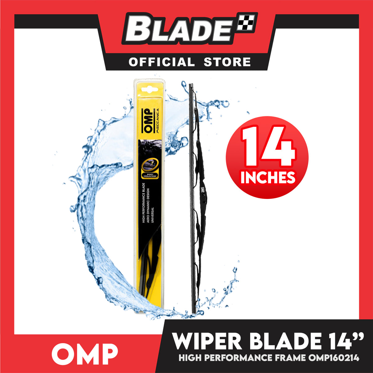 Omp Frame Wiper Blade 14'' OMP160214 for Chevrolet Spark, Honda City, Jazz, Hyundai Elantra, Getz Mitsubishi Mirage, Nissan Sentra