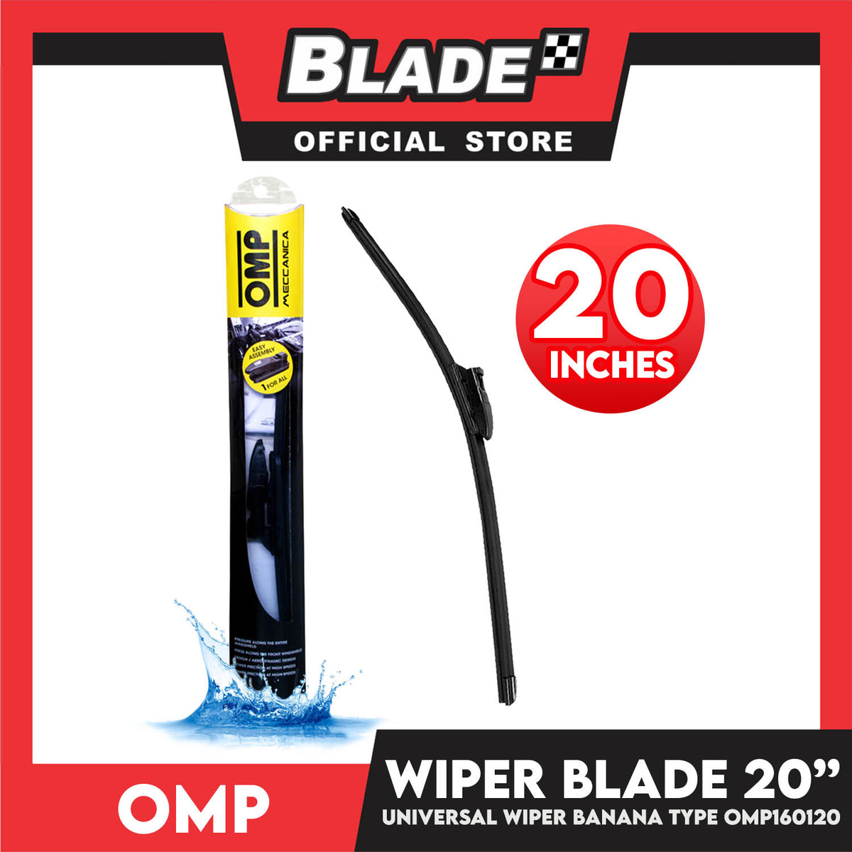 Omp Flat Wiper Blade 20'' 500mm OMP160120 for BMW E36, Ford Escape, Expedition, Honda Civic, Accord, Hyundai Elantra, Grand Starex