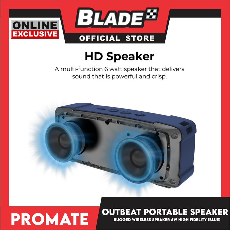 Promate Rugged Wireless Speaker 6W High Fidelity OutBeat (Blue) Portable Speaker