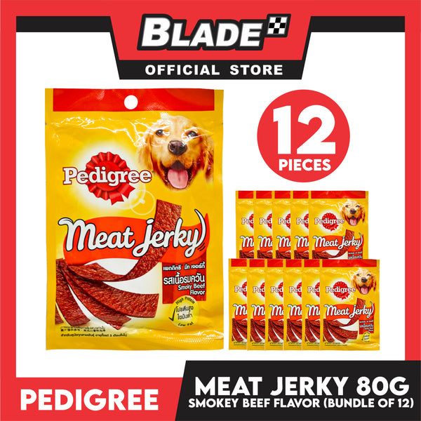12pcs Pedigree Meat Jerky Smokey Beef Flavor 80g Dog Treats, Soft Chew