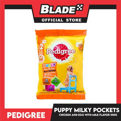 12pcs Pedigree Nutri Defense For Puppy Chicken, Egg And Milk Flavor 100g (Stage 2 For 3-18 Months) Milky Pockets, Dog Dry Food