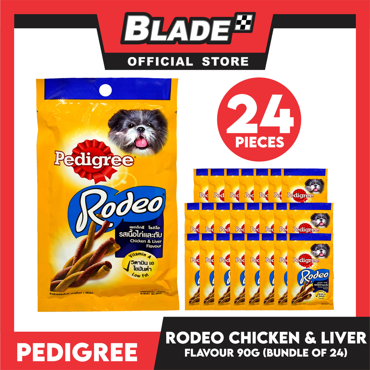 24pcs Pedigree Rodeo Chicken and Liver 90g Dog Treats, Twist Stick