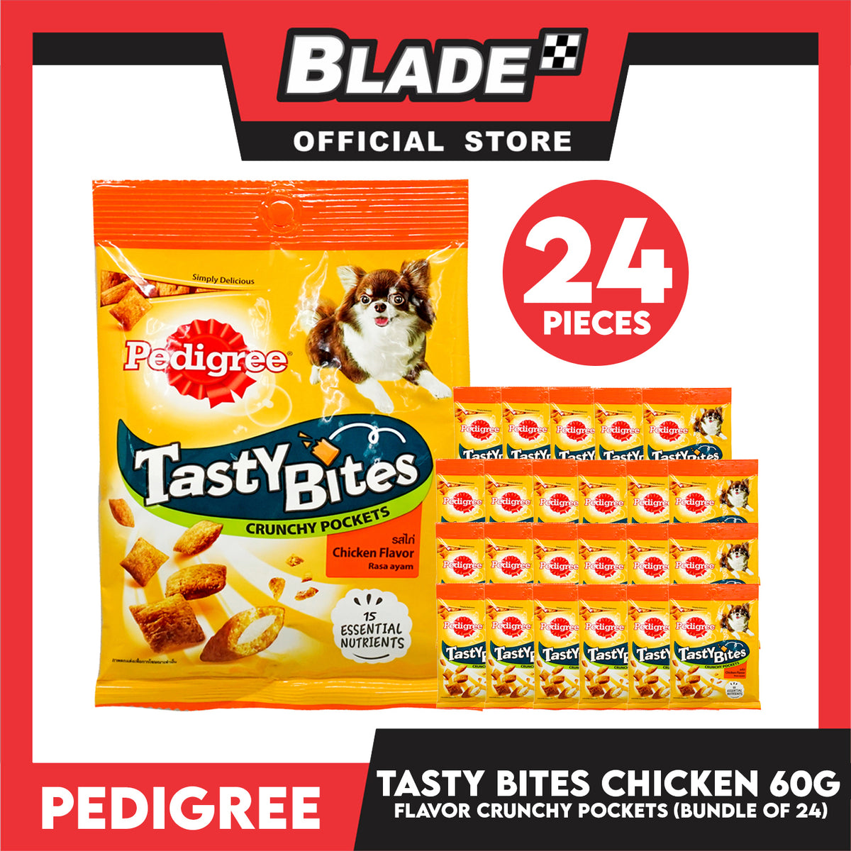 24pcs Pedigree Tasty Bites Crunchy Pockets Chicken Flavor 60g