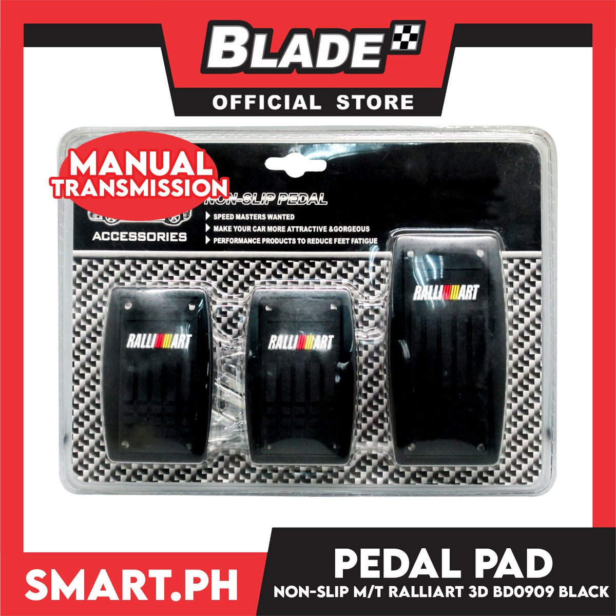 Pedal Pad Non-Slip Pedal Manual Transmission 3D Ralliart BD0909 (Black)