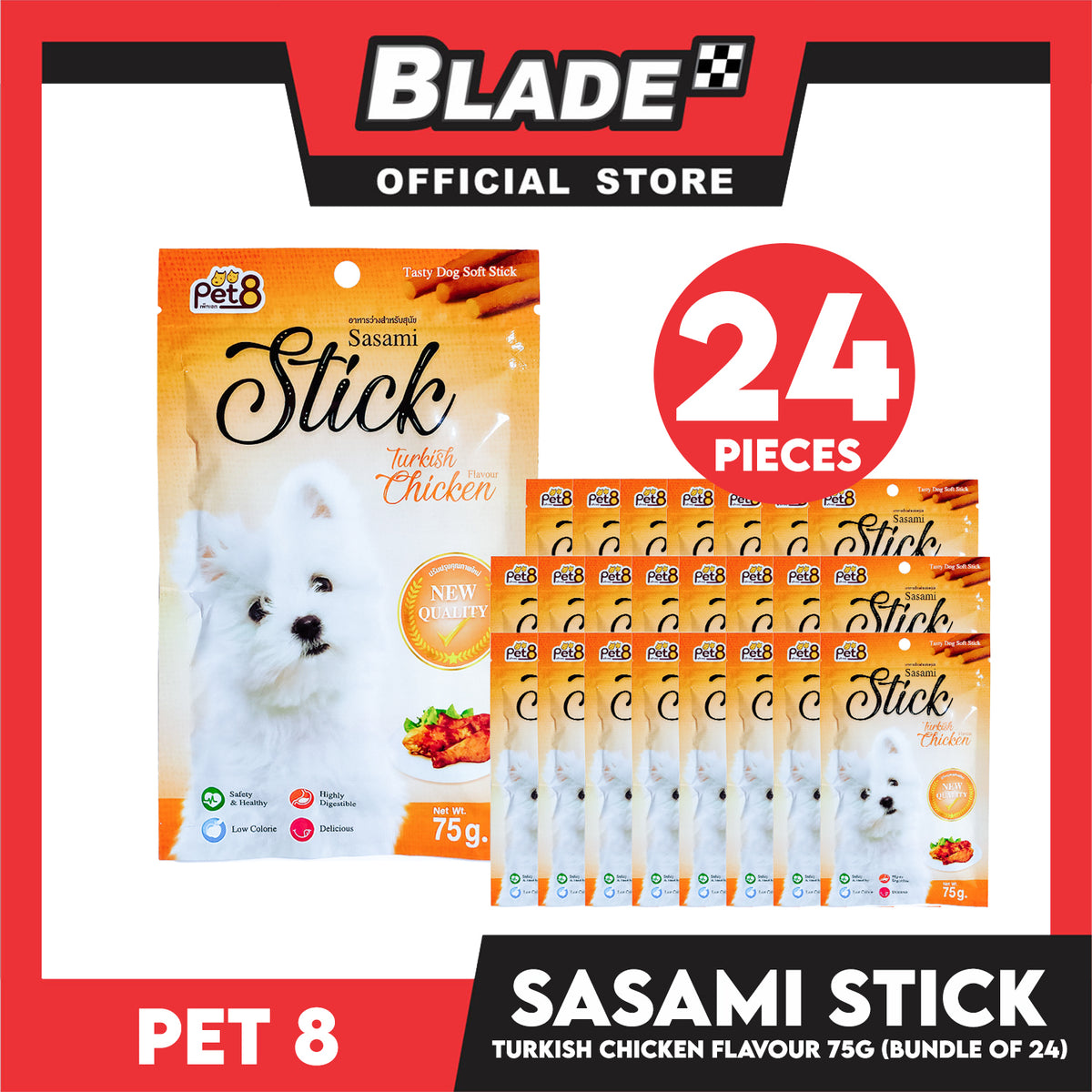 24pcs Sasami Stick Tasty Dog Soft Stick 75g Per Pack (Turkish Chicken) Dog Food, Dog Treats