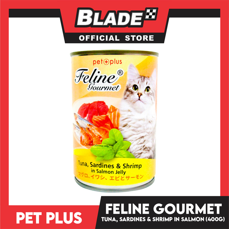 Pet Plus Feline Gourmet 400g Tuna Sardines And Shrimp In Salmon Jell blade.ph