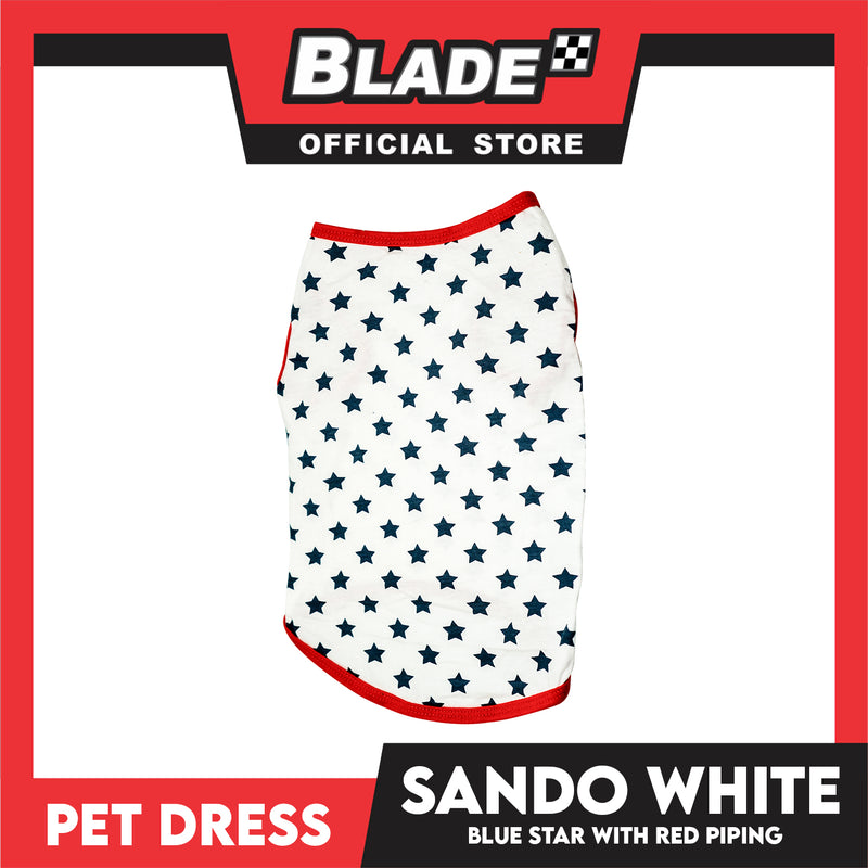 Pet Shirt White Sando with Blue Star and Red Piping (Small) Perfect Fit for Dogs and Cats Cloth