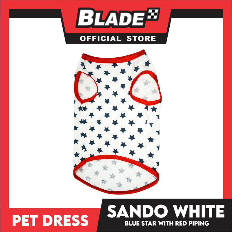 Pet Shirt White Sando with Blue Star and Red Piping (Small) Perfect Fit for Dogs and Cats Cloth