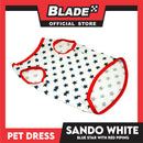 Pet Shirt White Sando with Blue Star and Red Piping (Medium) Perfect Fit for Dogs and Cats Cloth