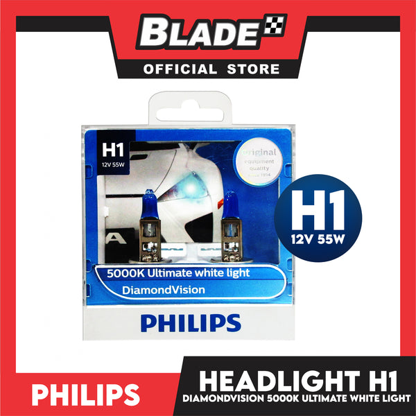 Philips Diamond Vision Headlight 12258DVS2 H1 12V 55W 5000K (Pair)