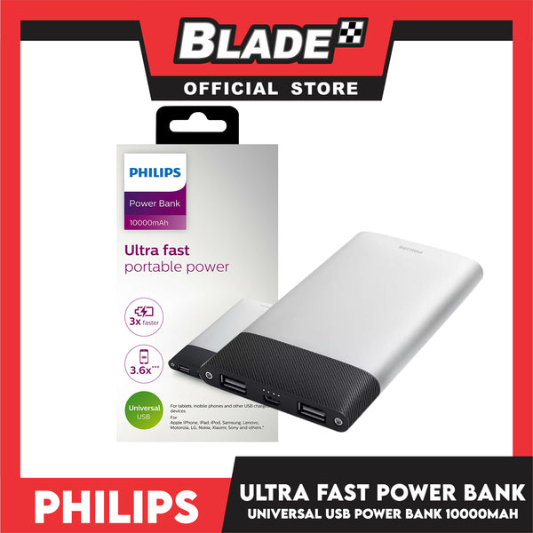 Philips Ultra Slim Power Bank 10000mAh Quick Charge 3.0 DLP10006Q Fast Charge, Ultra Thin, Portable Power,  Universal USB, For Tablets, Mobile Phones And Other USB Charged Devices