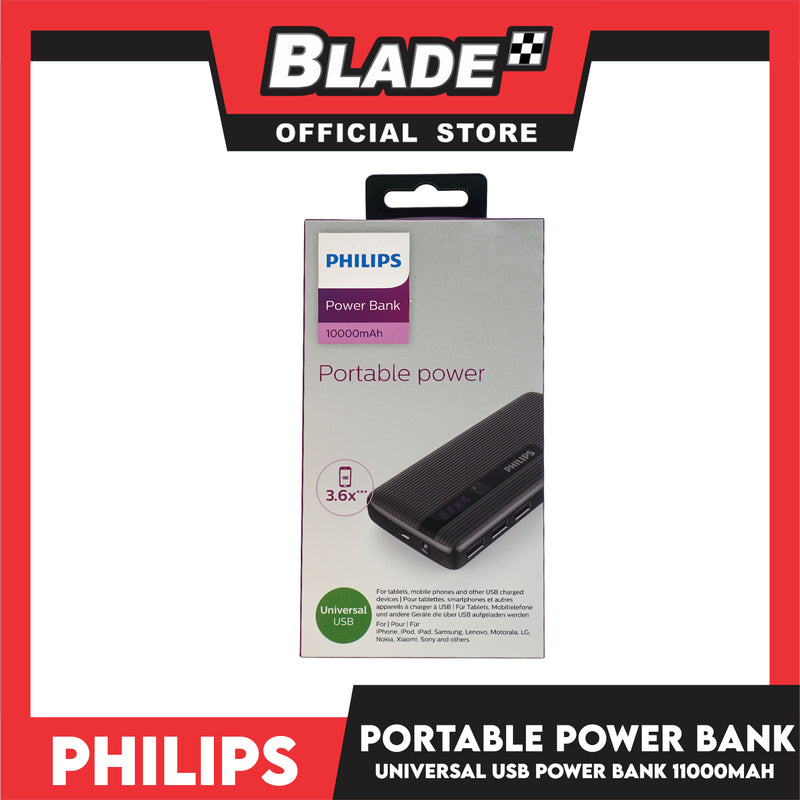 Philips Power Bank 10000mAh Portable Power Universal USB DLP2710NB (Black) For Tablets, Mobile Phones And Other USB Charged Devices