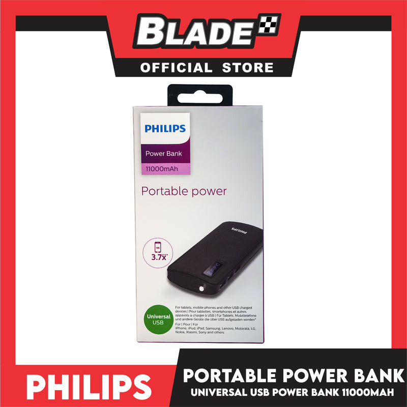 Philips Power Bank Powerful 3 USB Ports with LED Screen 11000mAh DLP6006B-9 (Black) Universal USB For Tablets, Mobile Phones And Other USB Charged Devices
