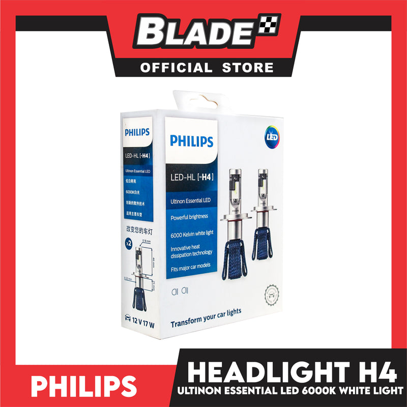 Philips LED H4 Ultinon Essential Led 6000K 12V 17W Powerful Brightness (11342UEX2)