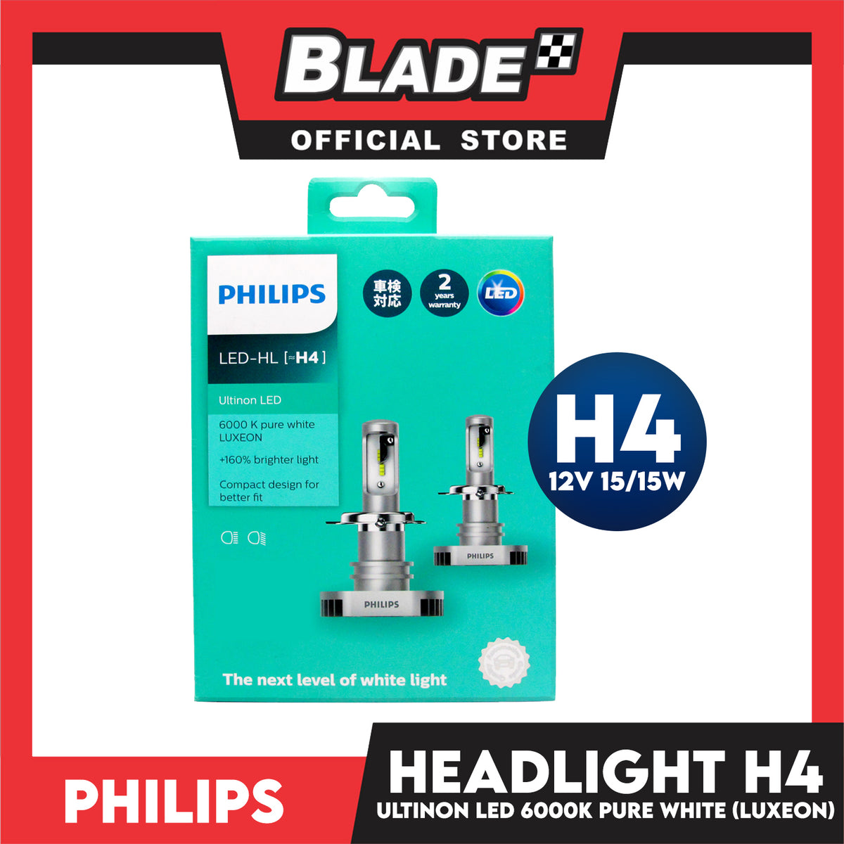 Philips LED-HL H4 Ultinon LED 11342ULX2 6000K 12V 15/15W (Pair)