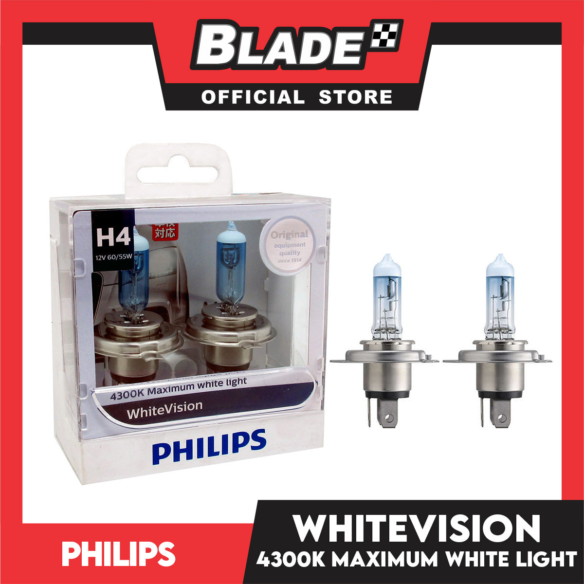 Philips WhiteVision Headlight Bulb H4 12342WHV 12V 60/55W (Pair)