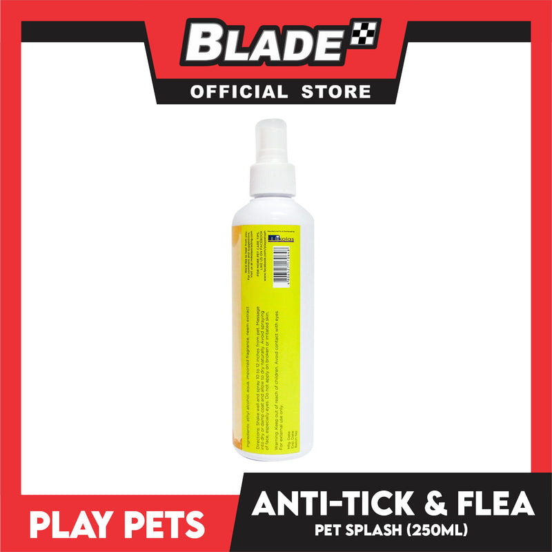 Play Pets Pet Splash Anti-Tick and Flea, 2-in-1 Pet Cologne 250ml For All Types Of Dogs And Cats