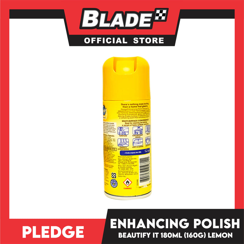 Pledge Enhancing Polish Spray, Shines And Protects Wood And More 180ml (Lemon)