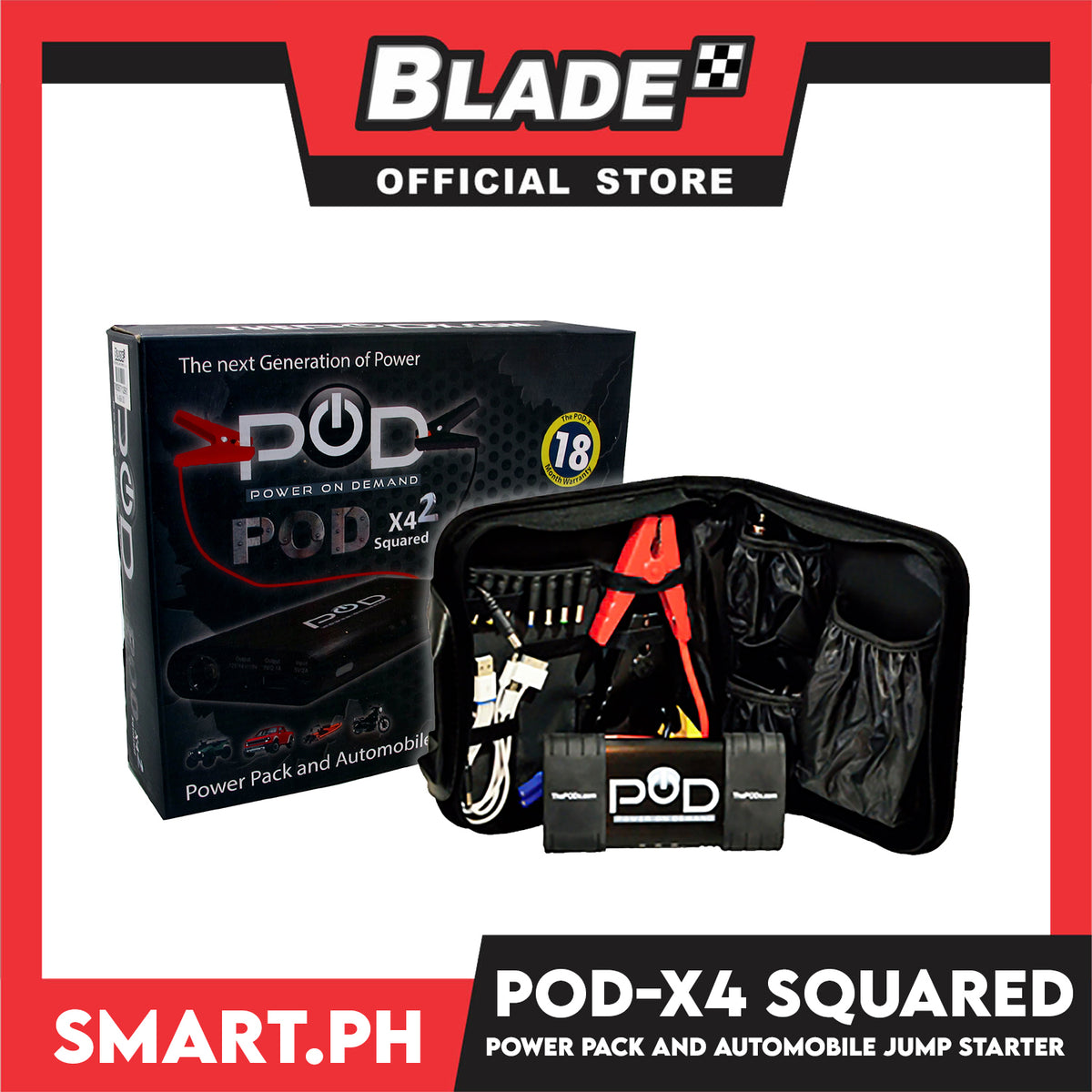 POD Power On Demand Pod-X4 Squared Power Pack and Automobile Jump Starter
