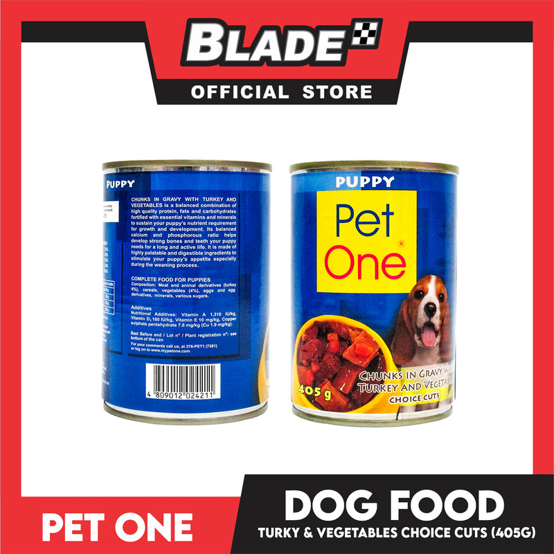 Pet One Puppy Wet Canned Dog Food 405g (Chunks In Gravy With Turkey And Vegetable Choice Cuts)