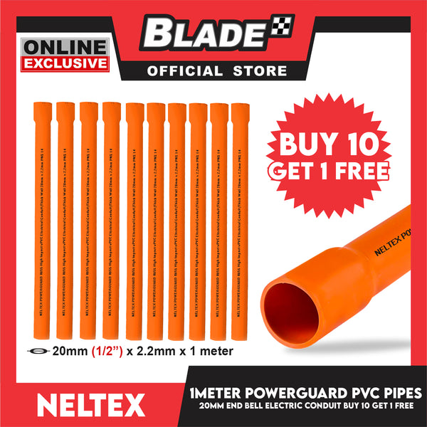 Buy 10 Get 1 Free Neltex PVC Powerguard Pipe with End Bell 20mm x 1meter Electric Conduit Pipe