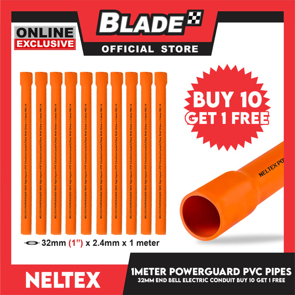 Buy 10 Get 1 Free Neltex PVC Powerguard Pipe with End Bell 32mm x 1meter Electric Conduit Pipe