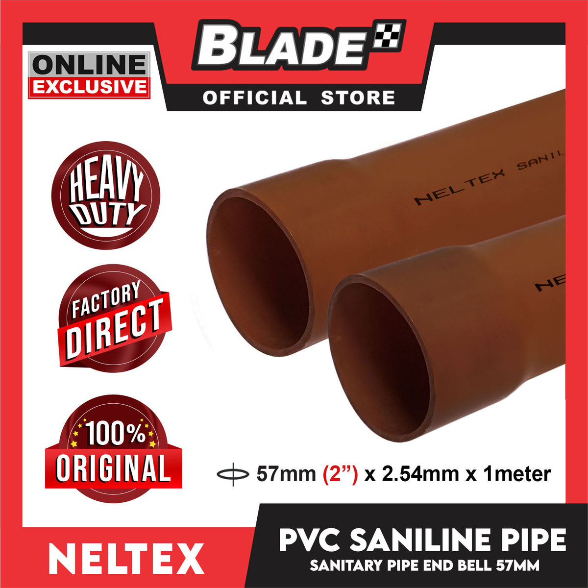Neltex PVC Saniline Sanitary Pipe Bell End 57mm(2'') x 1meter