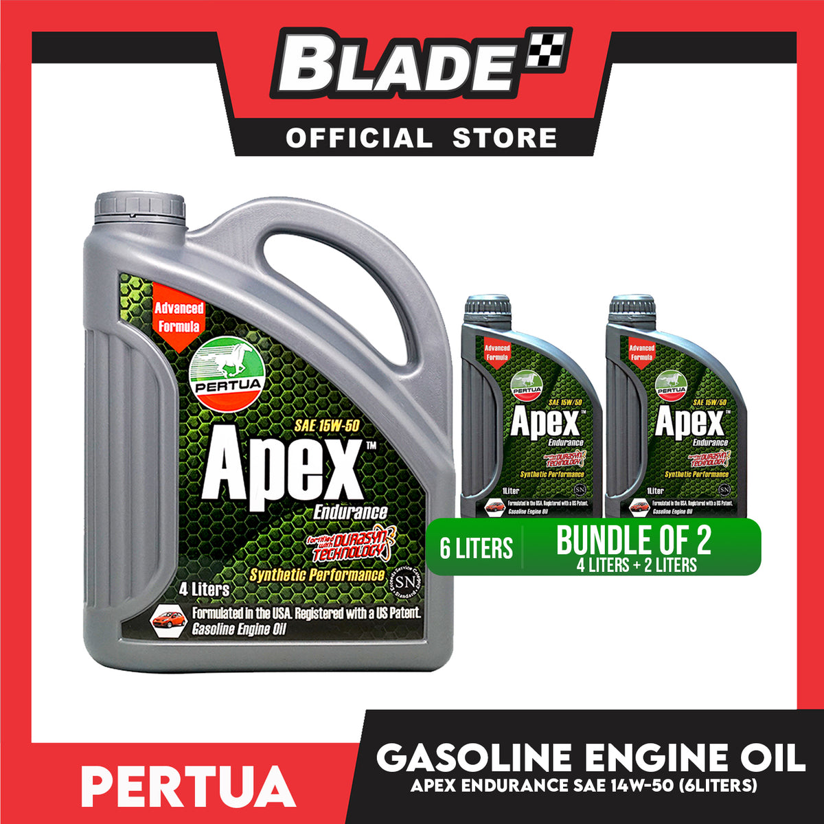 6Liters Pertua Apex Synthetic Performance Gasoline Engine Oil SAE 15W-50 4L & (1L x 2)