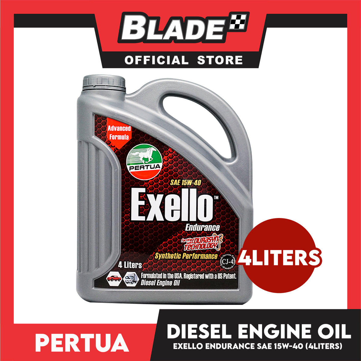 Pertua Exello Endurance Diesel Engine Oil SAE 15W-40 4L Synthetic Performance Fortified with Durasyn Technology