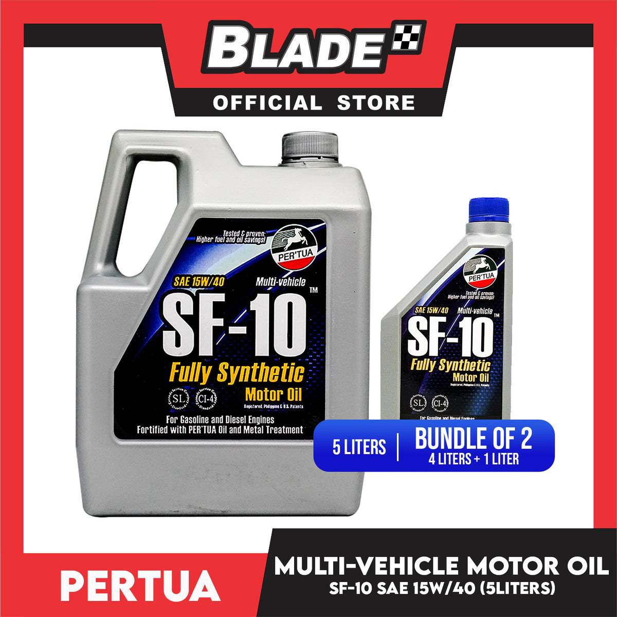 5Liters Pertua SF-10 Fully Synthetic Motor Oil SAE 15W-40 Multi-Vehicle 4L & 1L