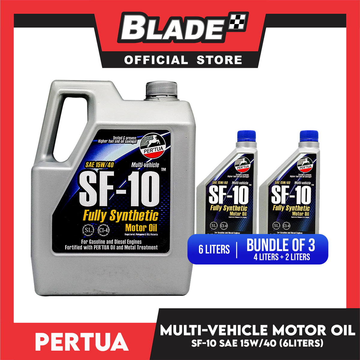 6Liters Pertua Multi-Vehicle SF-10 15W/40 Fully Synthetic Motor Oil & Metal Treatment 4L & (1L x 2)
