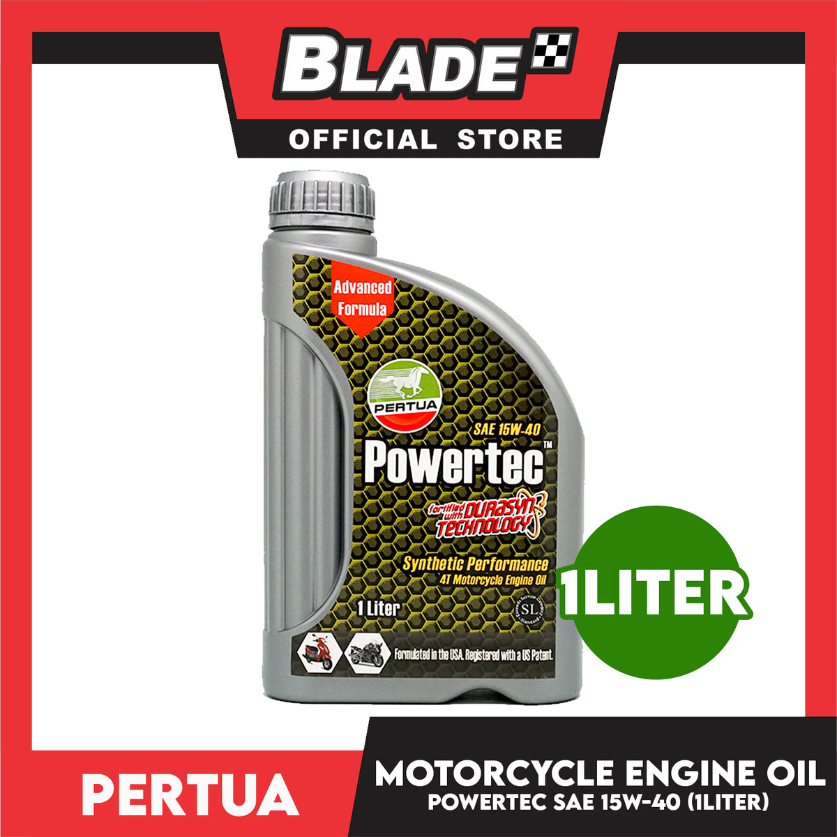 Pertua Powertec 4T Motorcycle Engine Oil SAE 15W-40 1L Synthetic Performance Fortified with Durasyn Technology