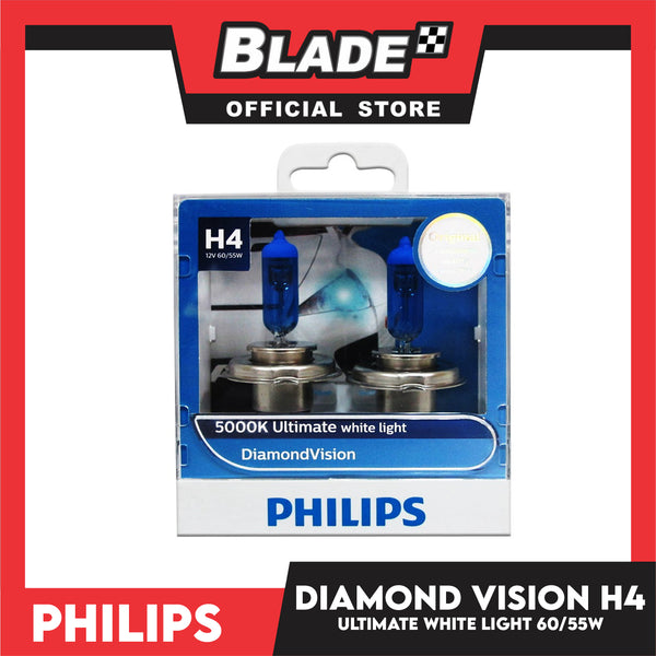 Philips Diamond Vision Ultimate White Light H4 5000K 12V 60/55W 12342DVS2 (Pair)